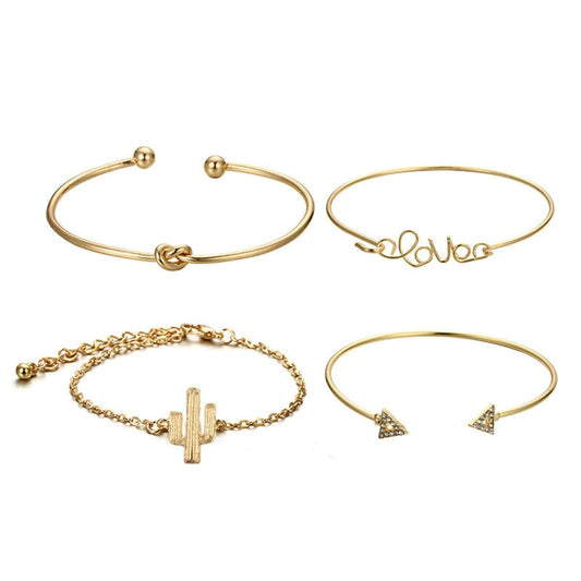 Cubic Zirconia & Goldtone Cactus Bracelet Set