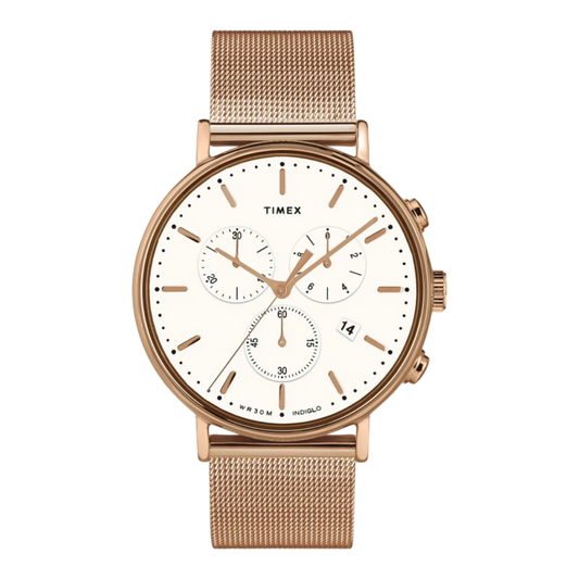 Timex Fairfield Chronograph 41mm Men Watch Rose-Gold-Tone/White