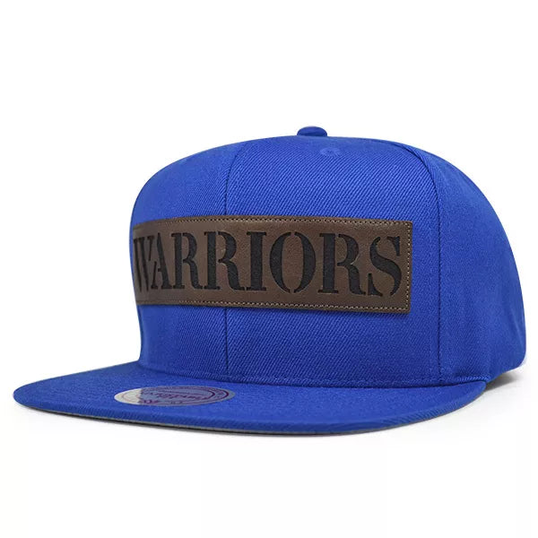Men's Mitchell & Ness NBA Golden State Warriors Laser Cut Leather Snapback