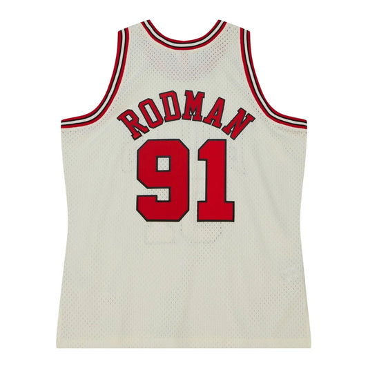 Men's Mitchell & Ness Cream Team Color Swingman Jersey Bulls 1997 Dennis Rodman