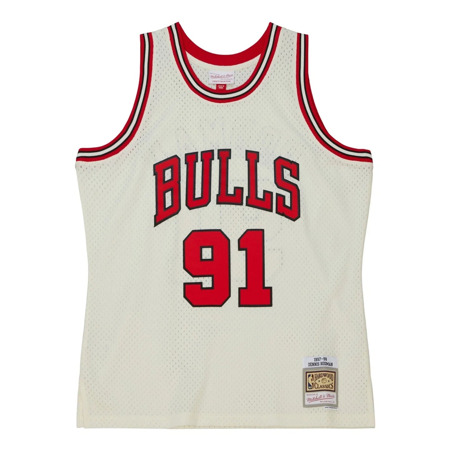 Men's Mitchell & Ness Cream Team Color Swingman Jersey Bulls 1997 Dennis Rodman