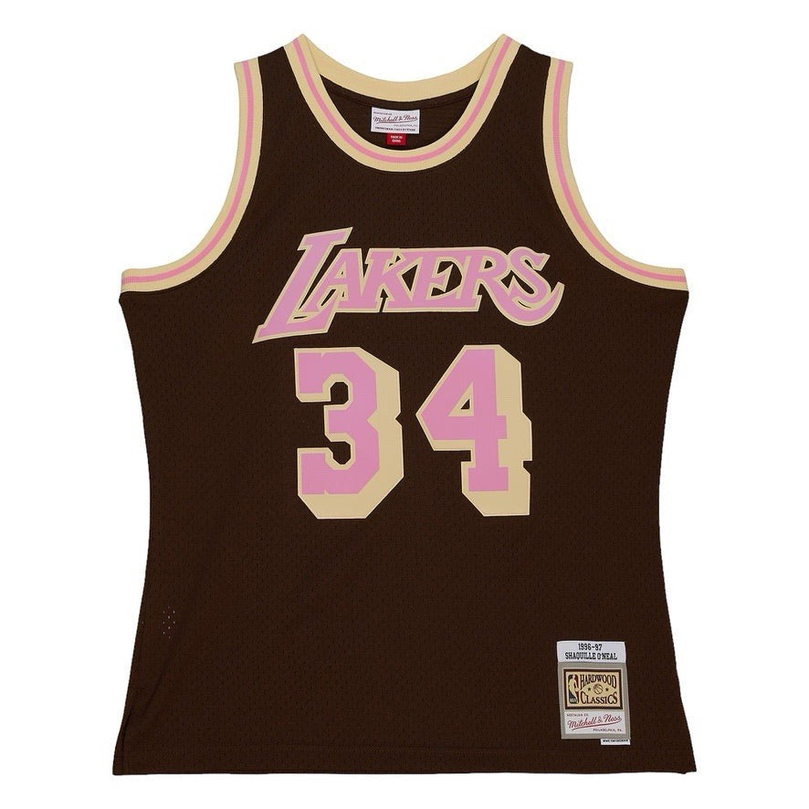 Men's Mitchell & Ness Brown Sugar Bacon Swingman Jersey Lakers 1996 Shaq O'Neal