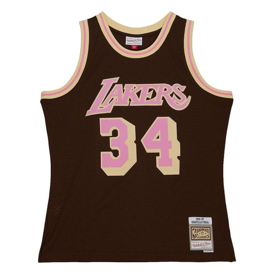 Men's Mitchell & Ness Brown Sugar Bacon Swingman Jersey Lakers 1996 Shaq O'Neal