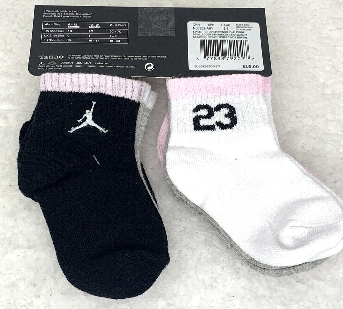 Nike Toddlers Air Jordan 6 Pack Ankle Socks 12/24 Month Socks