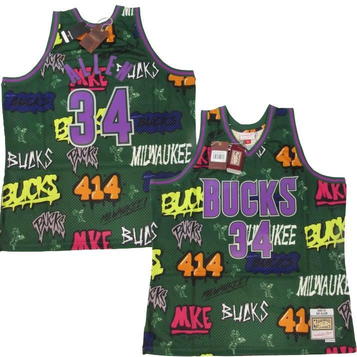 Men's Mitchell & Ness Slap Sticker Swingman Jersey Bucks 2000 Ray Allen