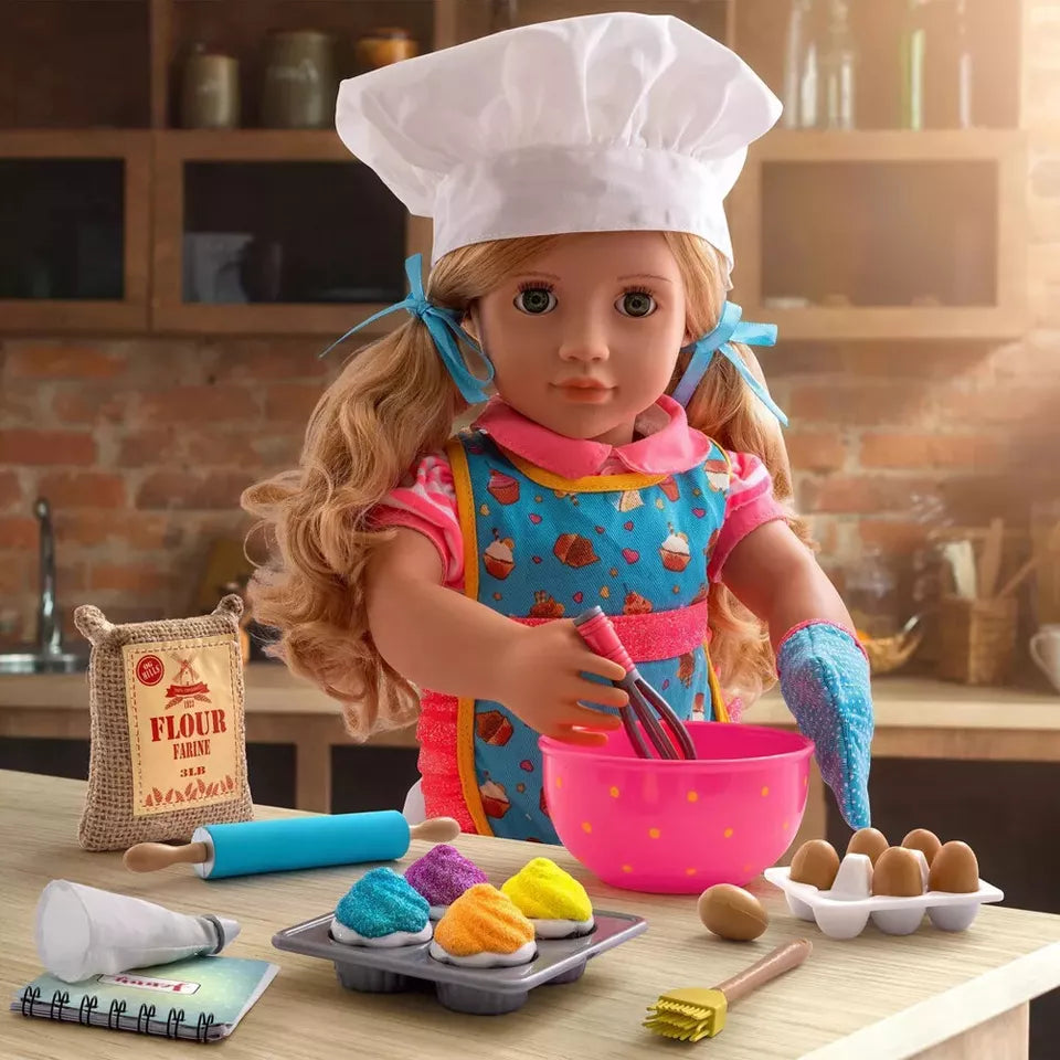 Our Generation 18" Posable Cooking Doll Jenny With Gourmet Kitchen Playset & Storybook Red Playsets