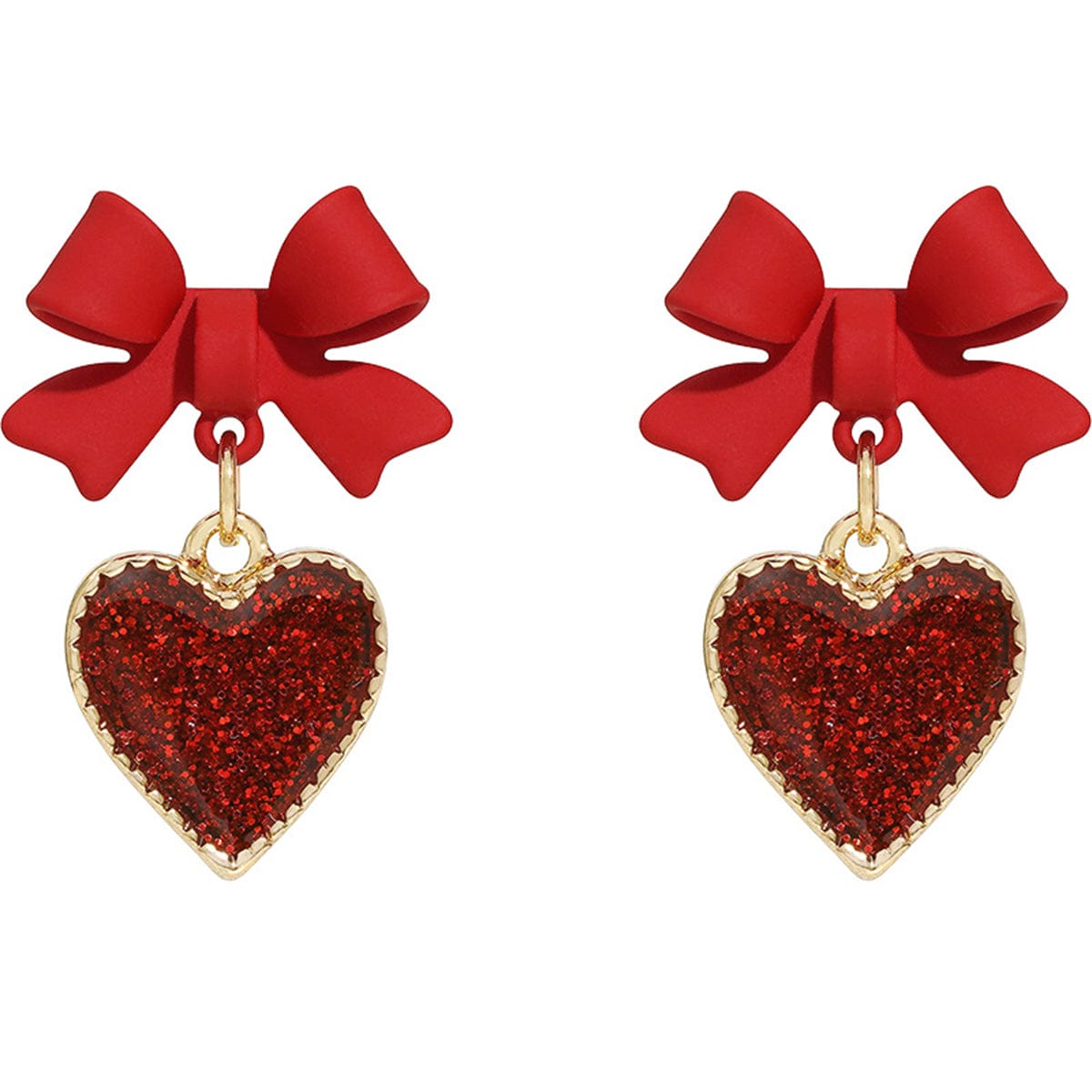 Red Enamel & Cubic Zirconia Goldtone Bow Heart Drop Earrings