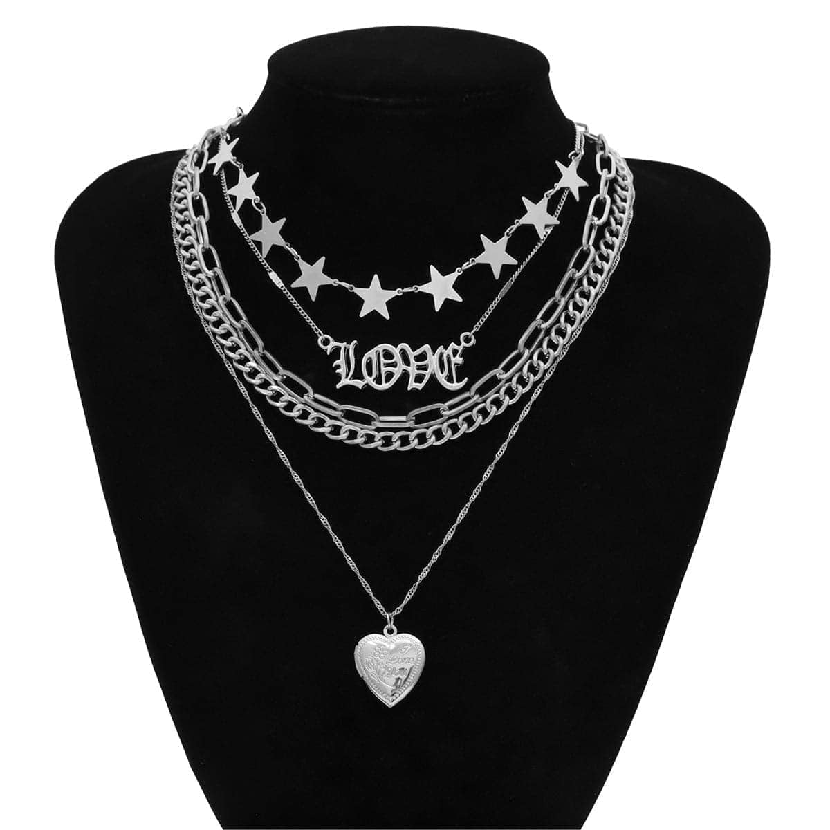 Silvertone 'Love' & Star Pendant Necklace