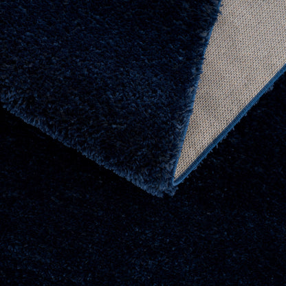 Navero Dark Blue Subtle Wavy Abstract Modern Minimalist Polyester Machine Woven Area Rug - Clearance