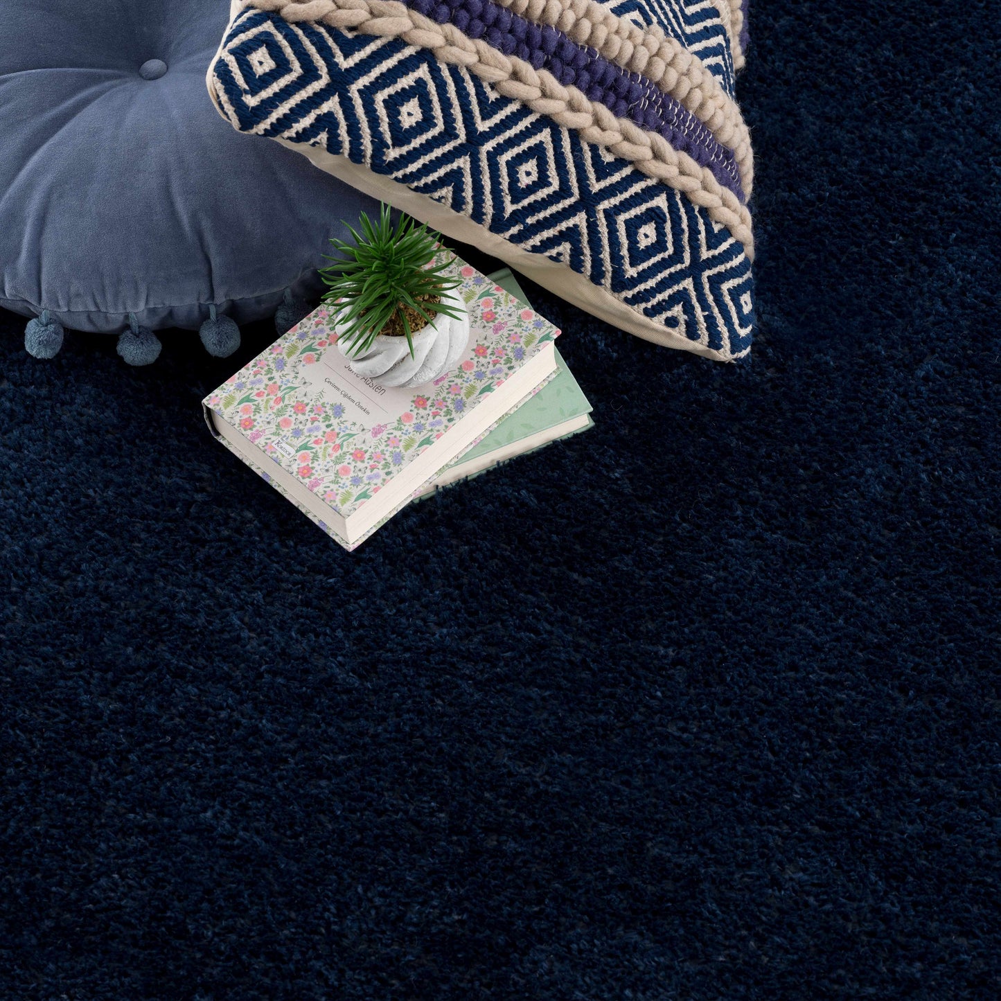 Navero Dark Blue Subtle Wavy Abstract Modern Minimalist Polyester Machine Woven Area Rug - Clearance