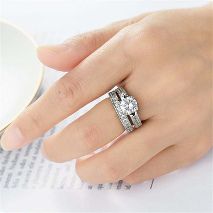 Crystal & Cubic Zirconia Silvertone Round Ring & Pavé Band-1