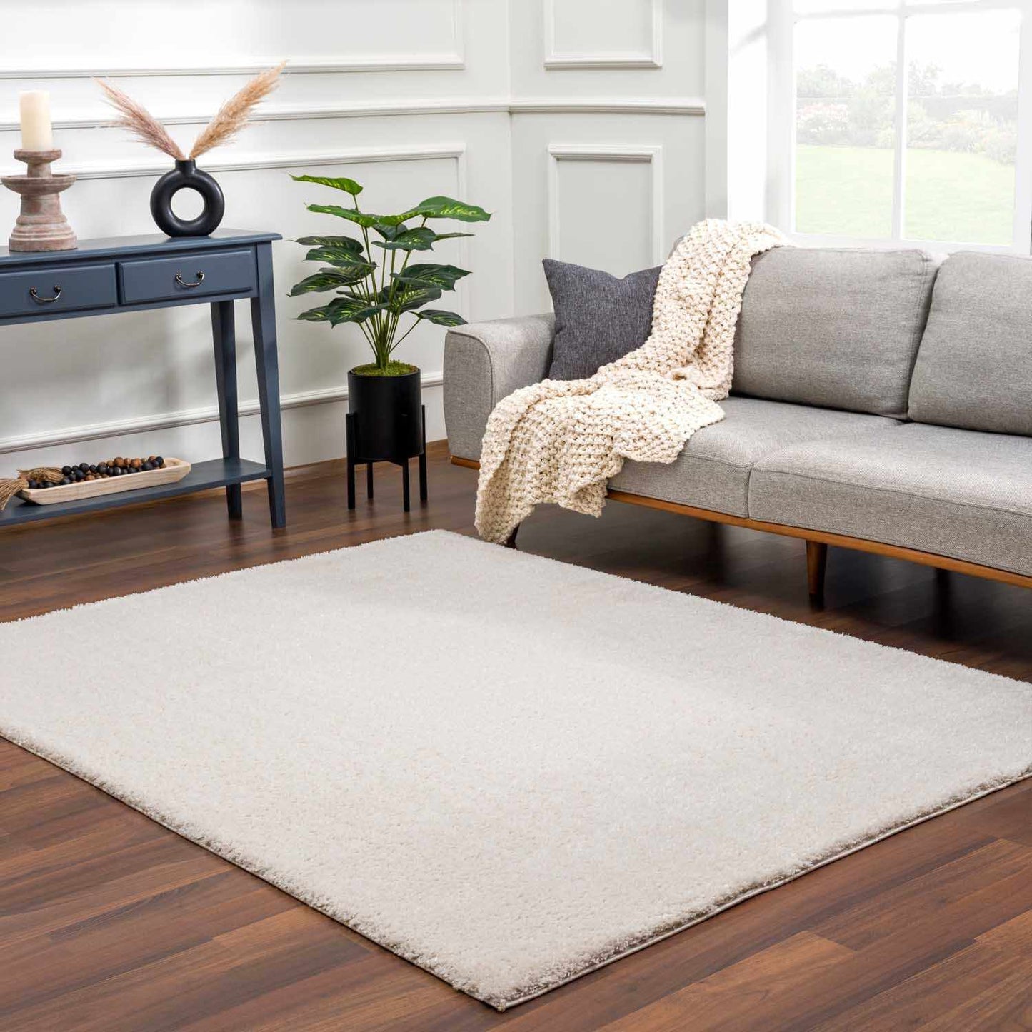 Velora Light Beige Wavy Abstract Modern Minimalist Polyester Machine Woven Area Rug - Clearance