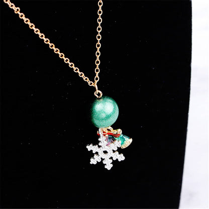 Green & Goldtone Snowflake Bells Pendant Necklace