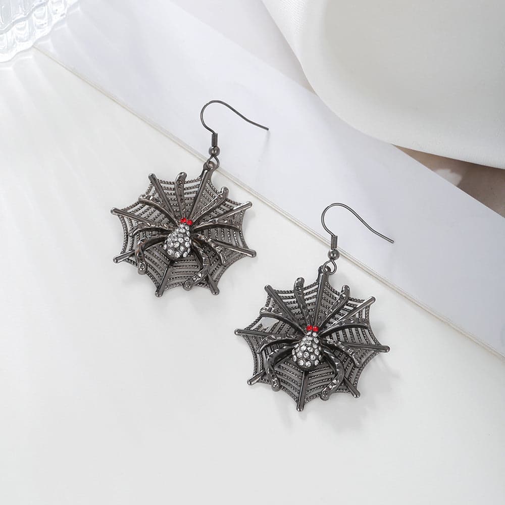 Red Cubic Zirconia & Black Spider Drop Earrings