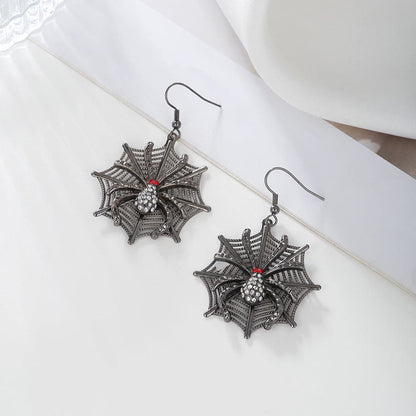 Red Cubic Zirconia & Black Spider Drop Earrings