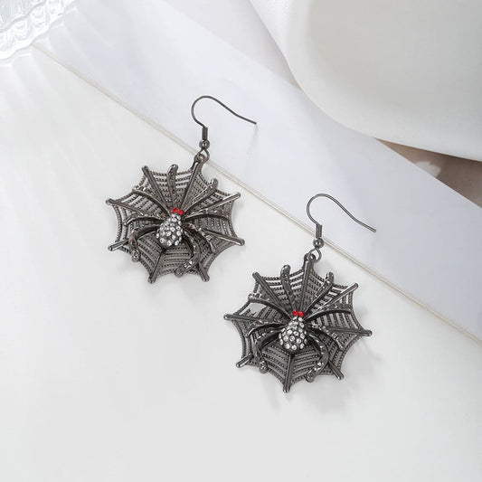 Red Cubic Zirconia & Black Spider Drop Earrings
