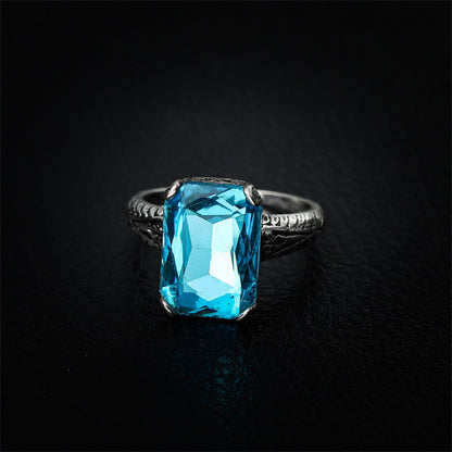 Sea Blue Crystal & Silvertone Radiant-Cut Ring-2