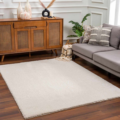 Velora Light Beige Wavy Abstract Modern Minimalist Polyester Machine Woven Area Rug - Clearance