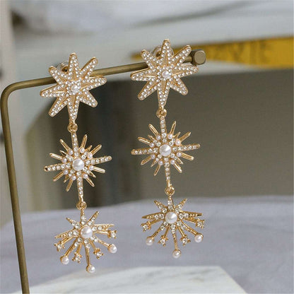 Cubic Zirconia & Pearl Goldtone Celestial Drop Earrings