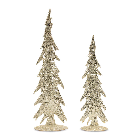 Melrose International Gold Mosaic Glass Pine Tree (Set of 2)