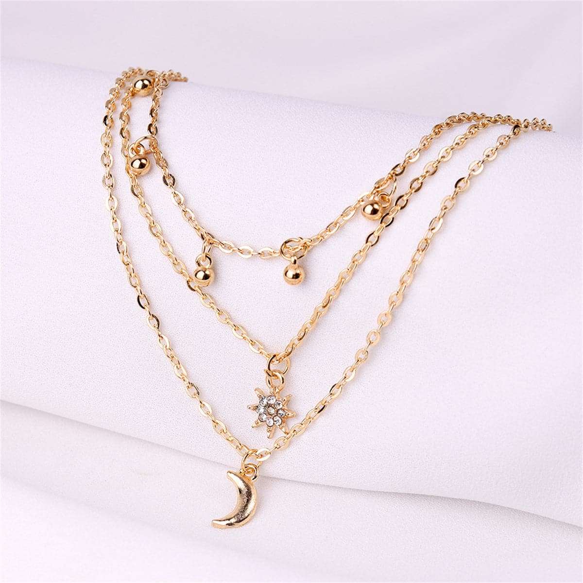 Cubic Zirconia & Goldtone Stars Moon Layered Necklace