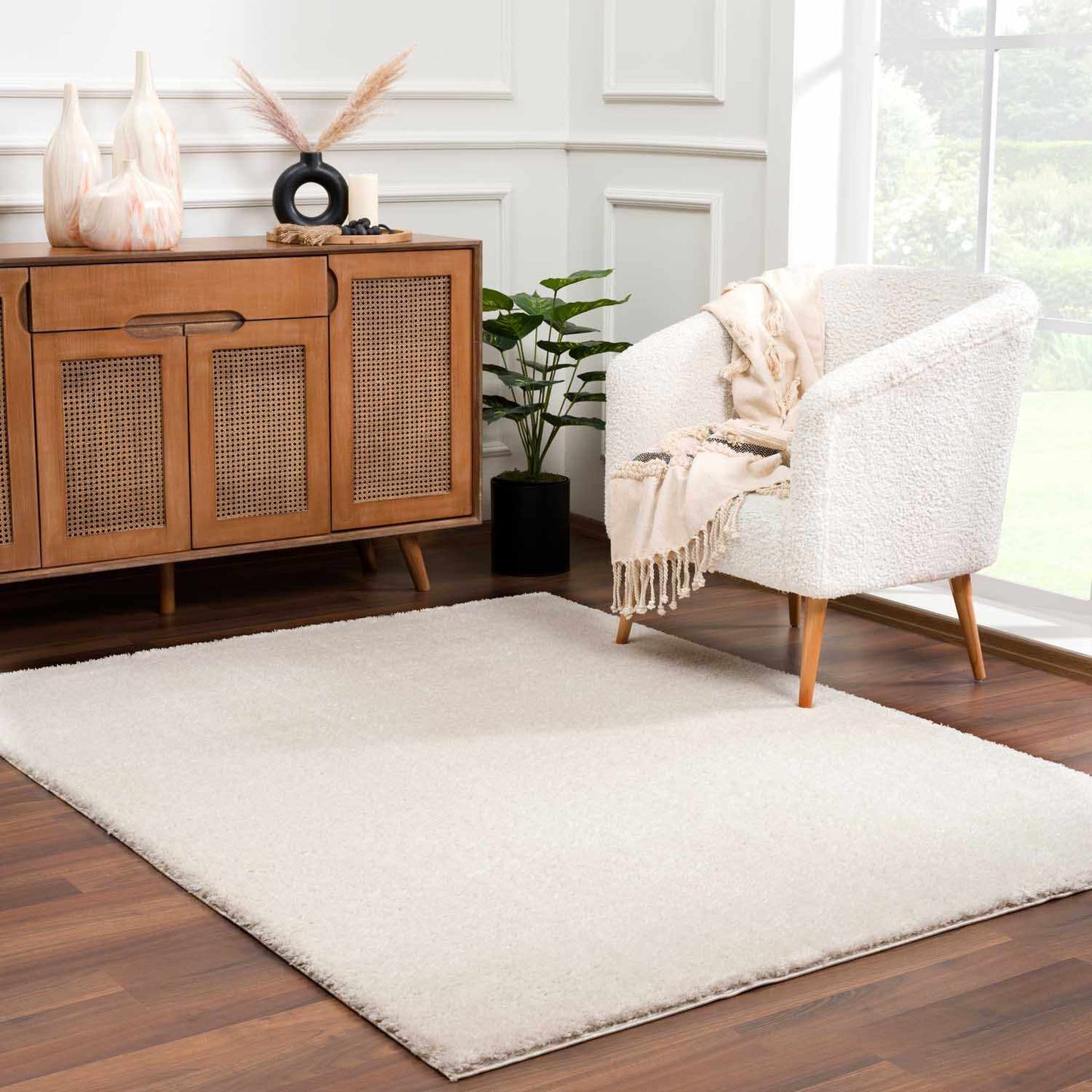 Velora Light Beige Wavy Abstract Modern Minimalist Polyester Machine Woven Area Rug - Clearance