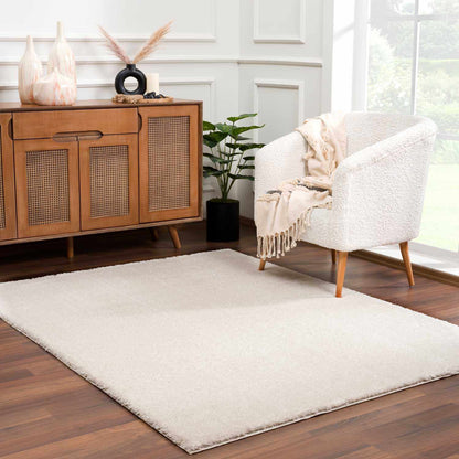 Velora Light Beige Wavy Abstract Modern Minimalist Polyester Machine Woven Area Rug - Clearance