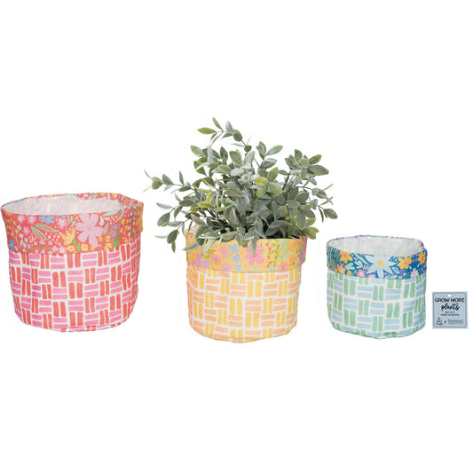 Fabric Bright Geo Planters Set of 3 with Liner Colorful Home Decorations for Spring Polyester Planters