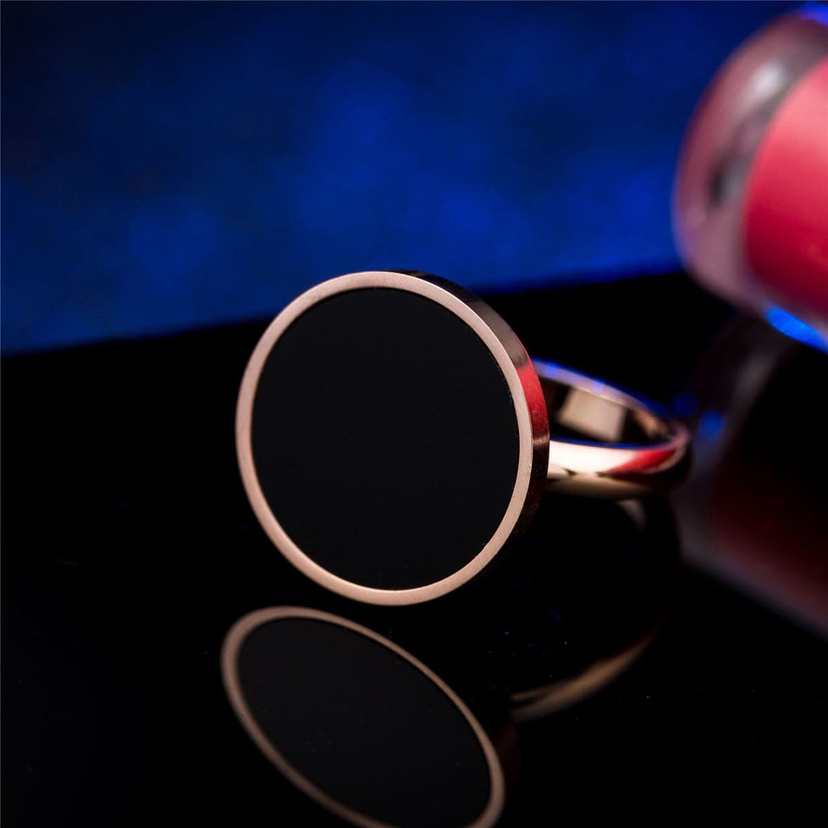 Rose Goldtone & Black Band Ring