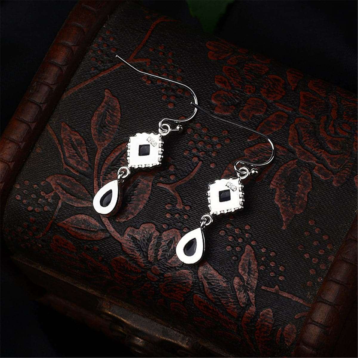 Dark Blue Crystal & Silvertone Princess Drop Earrings