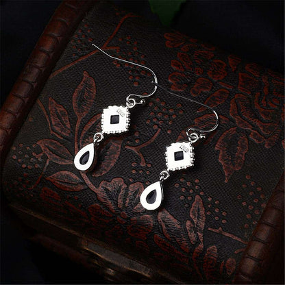 Dark Blue Crystal & Silvertone Princess Drop Earrings