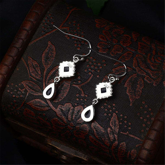 Dark Blue Crystal & Silvertone Princess Drop Earrings