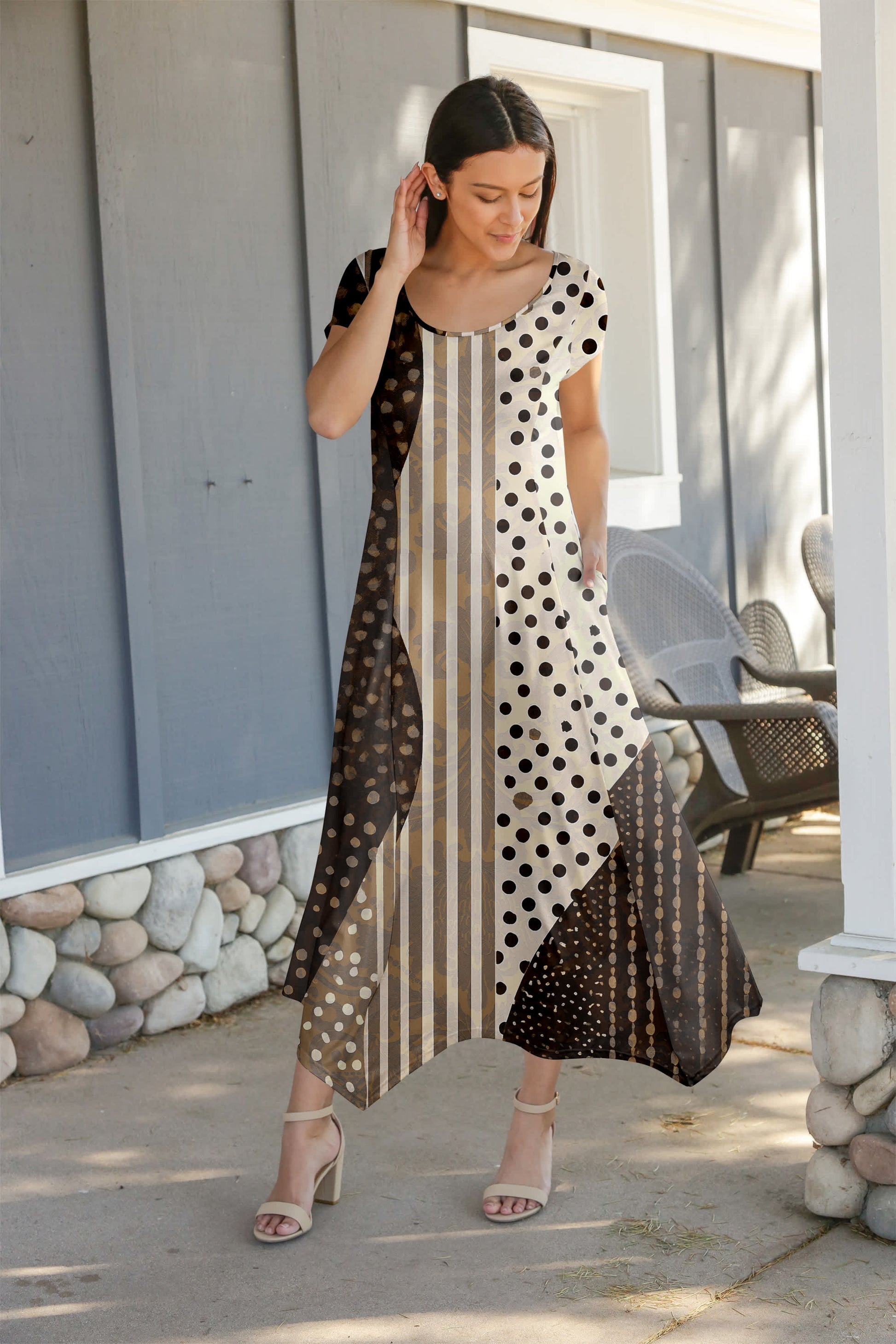 fishtail maxi dress Lily by Firmiana Women's Cap Sleeve Fishtail Maxi Dress Red & White Polka Dot Red & White Polka Dot / L