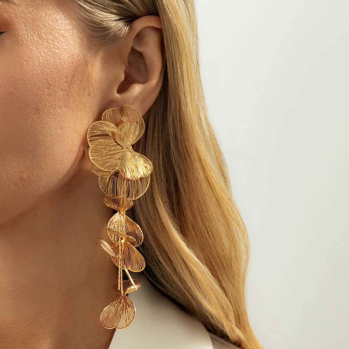 Goldtone Open Textured Flower Cluster Dangle Earrings