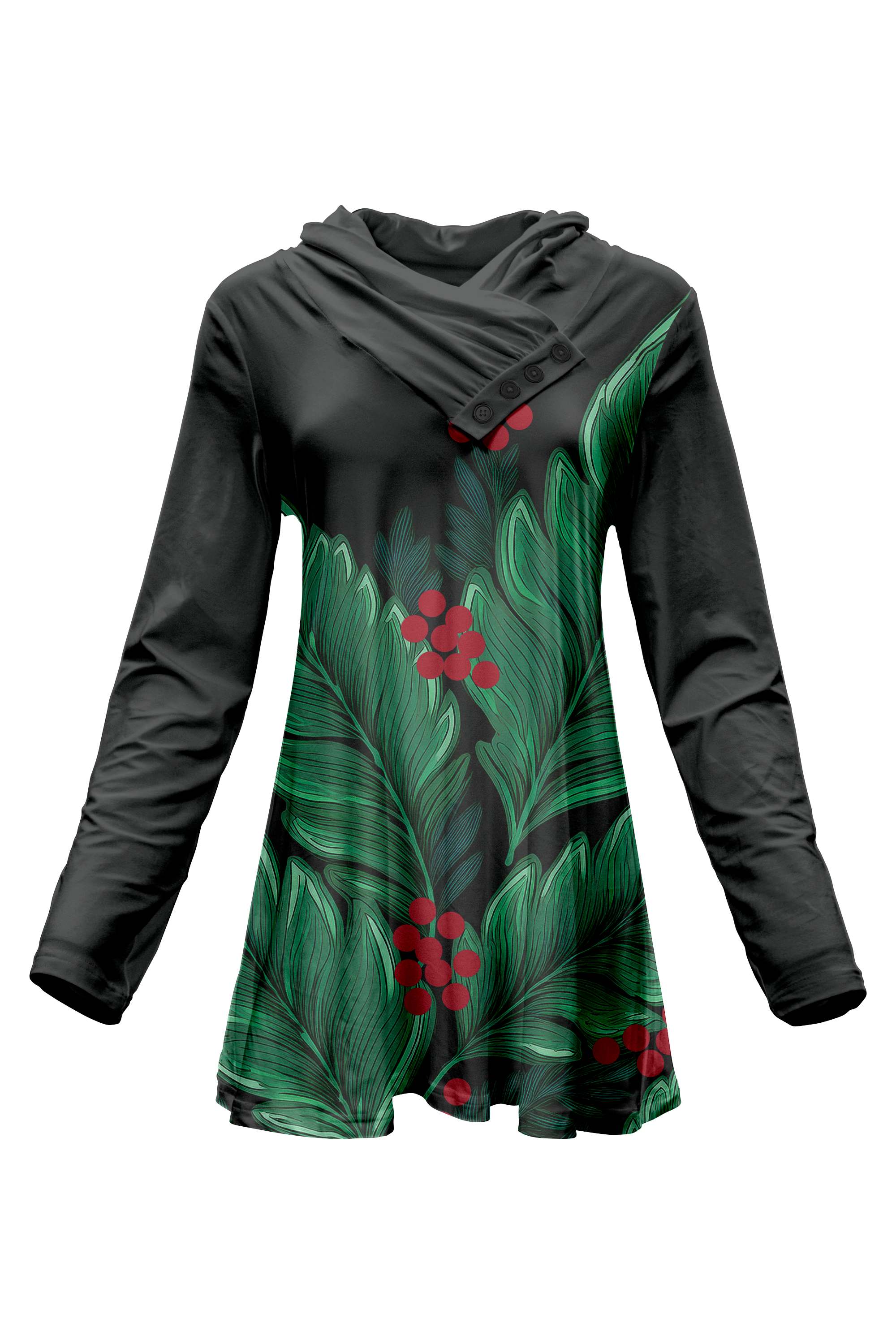 TUNIC　フラワープリント長袖 Lily by Firmiana Women's Long Sleeve Cowl Neck Tunic with Pockets