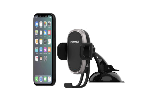 Puregear Autogrip 7.5w/10w Qi-Certified Car Charger, Self-Gripping System, 3ft. Usb-C Charging Cable, Black Color Dash Mount for Qi Enabled Phone - Iphone 12/11, Galaxy S20/Note 20, Pixel, & More