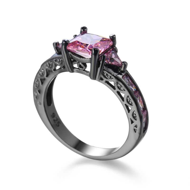 Pink Crystal & Black-Tone Prong-Set Ring-2