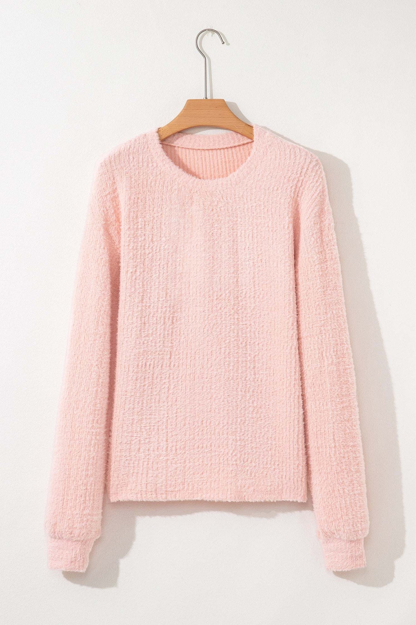Ivy Fuzzy Ribbed Texture Long Sleeve Top - Light Pink / L - 12/14