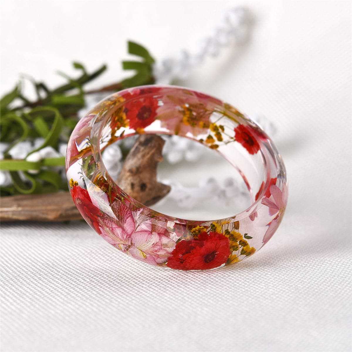 Pink & Red Dried Flower Bangle