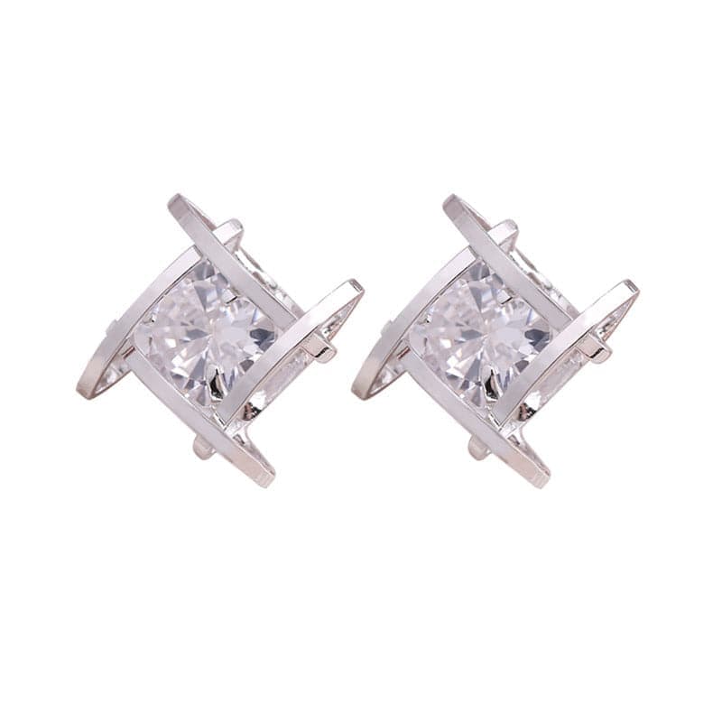 Crystal & Silvertone Caged Stud Earrings