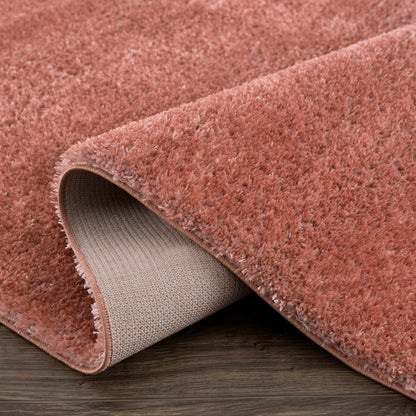 Rosava Dusty Pink Subtle Wavy Abstract Modern Minimalist Polyester Machine Woven Area Rug - Clearance