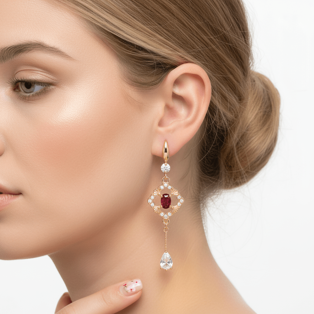 Red Crystal & Cubic Zirconia Goldtone Rhombus Drop Dangle Earrings