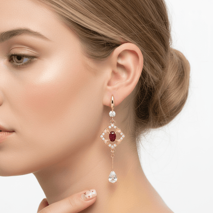 Red Crystal & Cubic Zirconia Goldtone Rhombus Drop Dangle Earrings