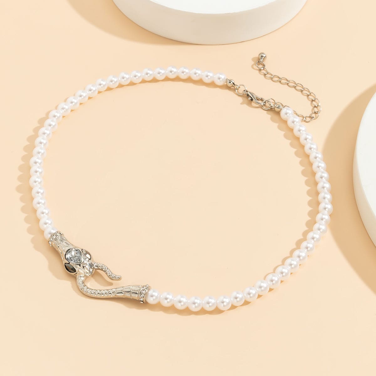 Crystal & Pearl Silvertone Snake Necklace