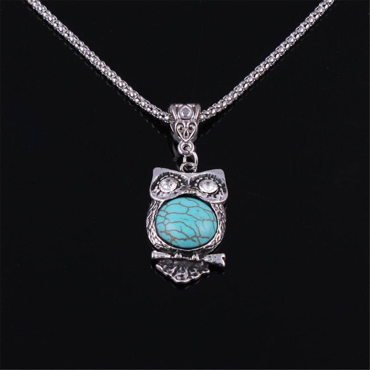 Turquoise & Cubic Zirconia Owl Pendant Necklace