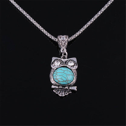 Turquoise & Cubic Zirconia Owl Pendant Necklace
