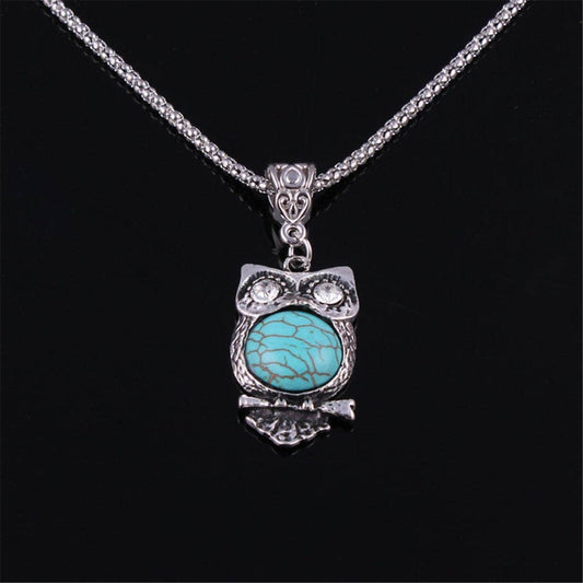 Turquoise & Cubic Zirconia Owl Pendant Necklace