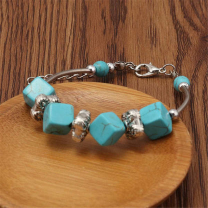 Turquoise & Silvertone Cube Charm Bracelet