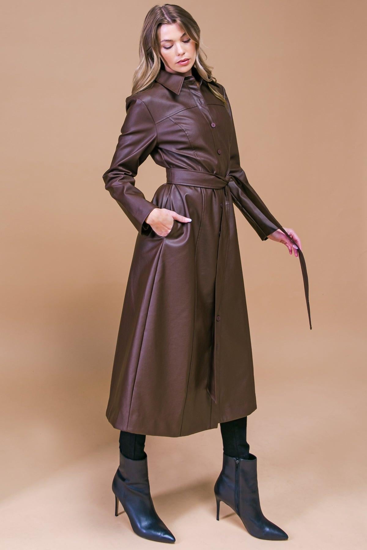 What a Wonderful Day Leather Midi Coat