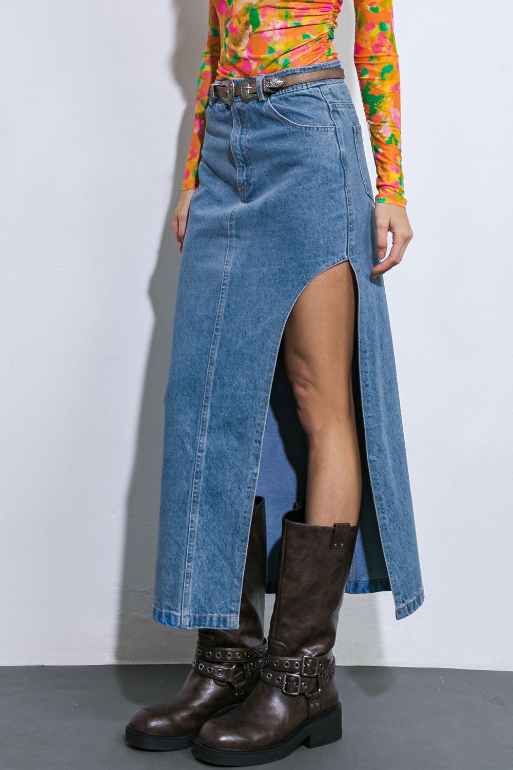 Keep Shining Denim Midi Skirt